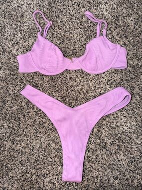 Twiin Lilac Ribbed Bikini Set Women’s Size Small Purple Pink
